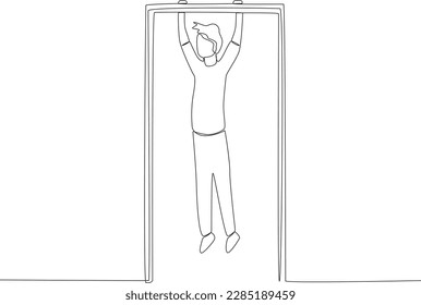 A man exercising in the park. Park activities one-line drawing