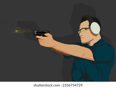 A man is exercising shooting with a dark background