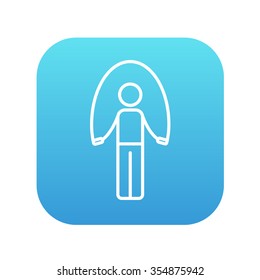 Man exercising with skipping rope line icon for web, mobile and infographics. Vector white icon on the blue gradient square with rounded corners isolated on white background.