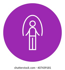 Man exercising with skipping rope line icon.