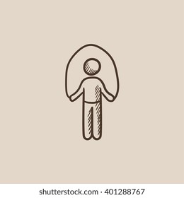 Man exercising with skipping rope sketch icon.