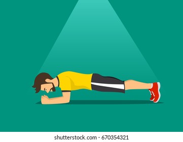 Man Exercising, Training Workout In Plank Position