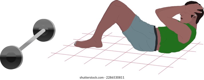 A man exerts pressure on his abdominal muscles in an expressive design
