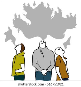 Man exhales vape vector illustration