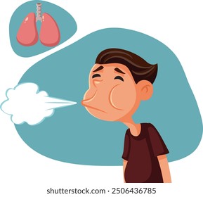 
Man Exhaling Showing Good Lung Capacity Vector Illustration
Healthy guy having no problem breathing after pulmonary complications recovery
