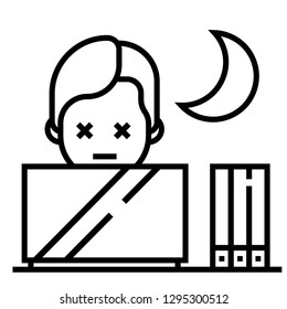 A Man With Exhausted Face Working Overnight Shift Vector Illustration In Line Stroke Design