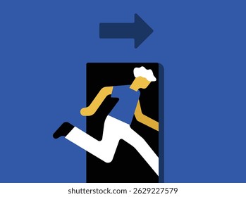 Hombre saliendo de la puerta ilustración