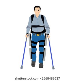 Man in an exoskeleton. Vector simple color flat illustration.