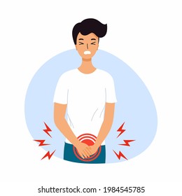 Man Experiences Pain From Cystitis. Bladder Diseases And Urinary Incontinence. Symptoms Of Prostatitis.