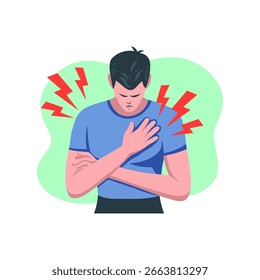 Man Experiencing Chest Pain – Vector Illustration of Heart Attack Symptom