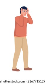 Man experiencing emotional shock semi flat color vector character. Editable figure. Panic attack. Full body person on white. Simple cartoon style illustration for web graphic design and animation