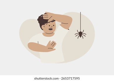Homem Experimentando Fobia Intensa e Medo de Ilustração de Aranha
