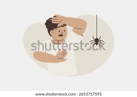 Man Experiencing Intense Phobia and Fear of Spider Illustration