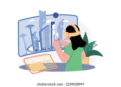 Man Experiencing Metaverse Technology Illustration concept. A flat illustration isolated on white background