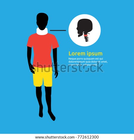 Man experiencing neck pain, Stick man with hard collar (Cervical spondylosis)