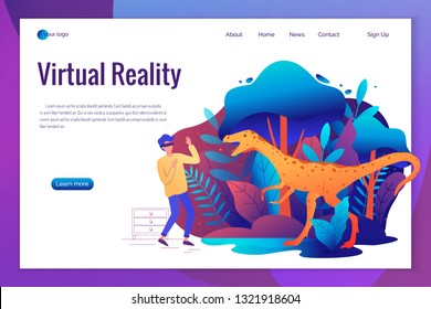 Man experiencing virtual reality game wearing vr goggles. Vector illustration.