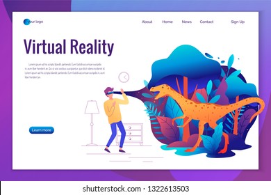 Man experiencing virtual reality game wearing vr goggles. Vector illustration.