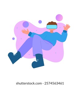 man experiencing virtual reality with vr headset flat design illustration