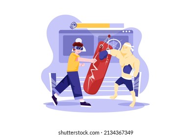 A man experiencing VR gaming in the metaverse Illustration concept. Flat illustration isolated on white background.