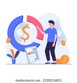 Man explaining financial doughnut chart calculations