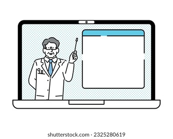 A man explaining something on a computer monitor