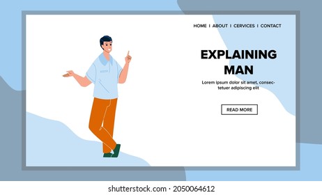 Hombre Explicando Vector de Estrategia Empresarial Startup. Empresario Explicando La Dirección De La Empresa Y El Plan Financiero O Solucionar El Problema. Ilustración de caricatura plana web de ocupación profesional de caracteres