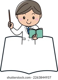 A man explaining using a simple frame of a book and a notebook