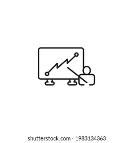 Mann erklärt Diagrammsymbol einzeln auf weißem Hintergrund