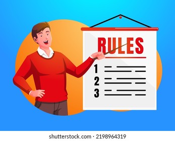 a man explains a list of rule guidelines