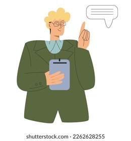 El hombre explica las tareas laborales. Ilustración del concepto de vector de persona de negocios 