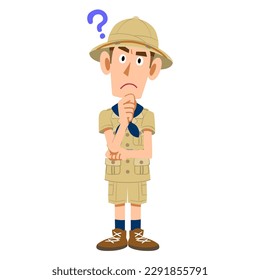 Man in explorer's clothes feeling doubt