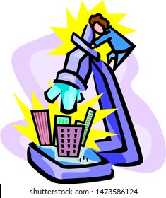 man explores the city through a microscope.