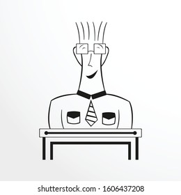 A man expressing joy on his face. Black-white vector illustration.