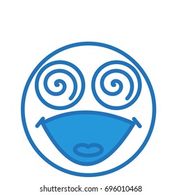 man expressing overwhelming joy with wide smile and hypnotized eyes, funny cartoon character with simplistic facial expression, simple hand drawn circle shaped emoticon, eps 10 vector illustration