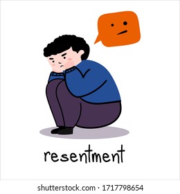 A man with an expression of resentment on his face. isolated vector illustration on a white background.