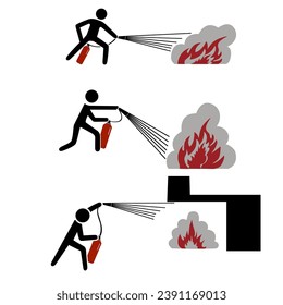 Man Extinguishing Fire. Stick Figure Pictogram Icon. Vector Illustration