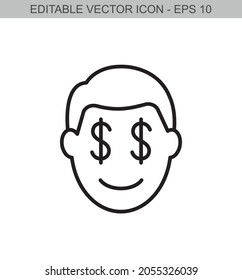Man eye dollar sign. Editable line icon.