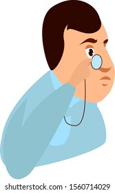 Hombre con anteojos, ilustración, vector sobre fondo blanco.