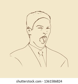 Man face. Angry man with open mouth. Front view