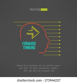 Man face with arrows. Forward thinking concept. Vector illustration