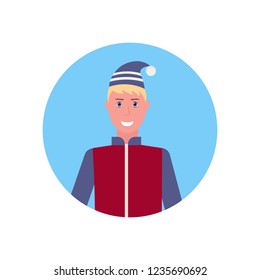 man face avatar happy guy wearing winter clothes male cartoon character portrait flat isolated