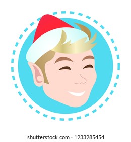 man face avatar happy new year merry christmas decoration concept male cartoon character portrait flat vector illustration