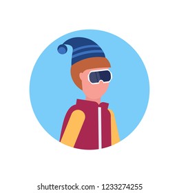 man face avatar profile wearing ski goggles male cartoon character portrait isolated vector illustration