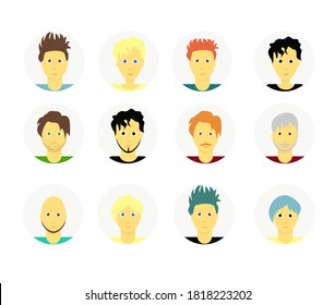 El equipo de avatares de la cara del hombre. Caricatura de retratos de jóvenes apuestos.