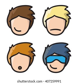 Man face avatar vector set icon hand drawn doodle illustration black lines
