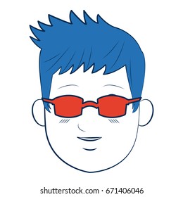 man face avatar wear glasses and blue hairstyle