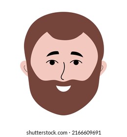 Man face with beard in doodle style. Colorful avatar of smiling man. Vector illustration.