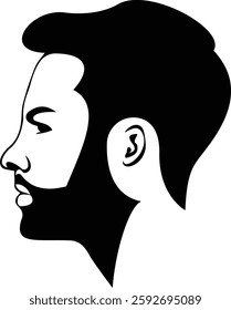 Man face with beard and mustache, black silhouette vector