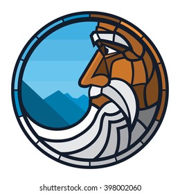 Man face with beard and mustaches. Vector illustration.