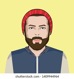 Man face with beard- vintage vector cartoon illustration